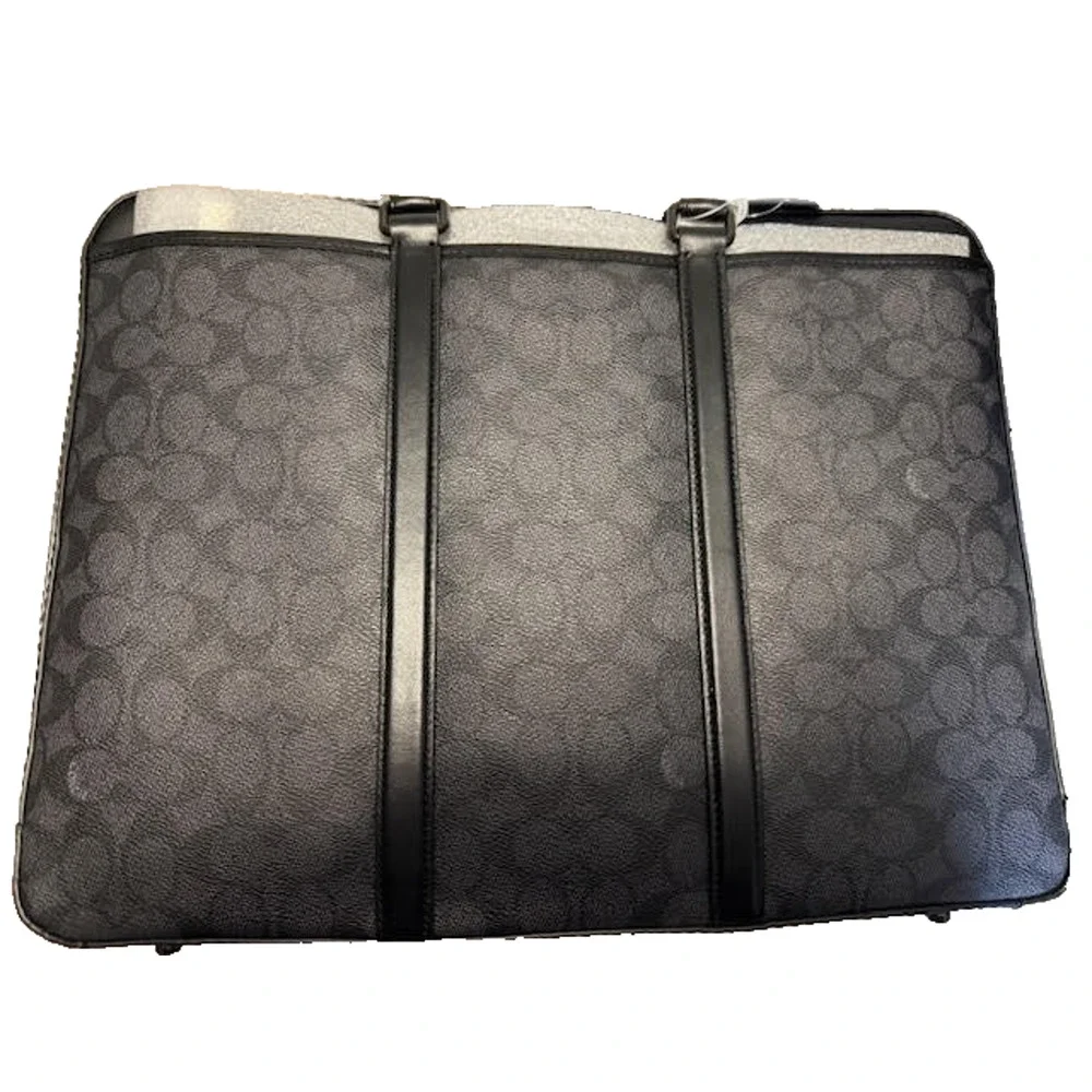 Coach Perry Slim Briefcase F59057 Black Signature Canvas Laptop Bag NWT